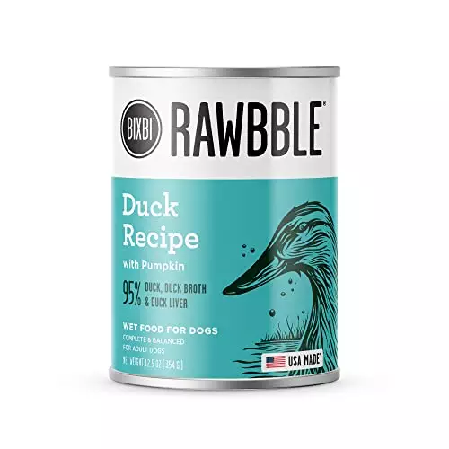 BIXBI Rawbble Grain-Free Canned Wet Dog Food, Duck Recipe, 12.5 oz. Cans (Pack of 12)