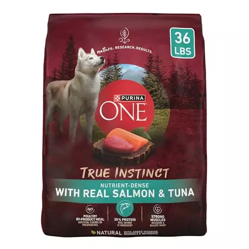 Purina ONE True Instinct with Real Salmon and Tuna Natural with Added Vitamins, Minerals and Nutrients High Protein Dog Food Dry Formula – 36 lb. Bag