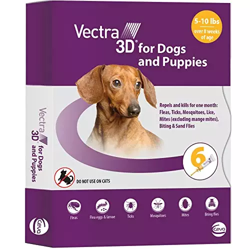 VECTRA 3D for Dogs Flea, Tick & Mosquito Treatment & Prevention for Extra Small Dogs (5-10 lbs), 6 Month Supply