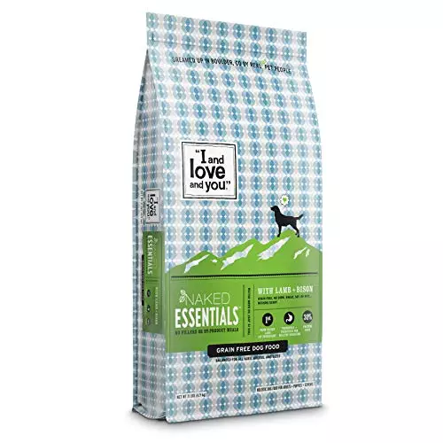 “I and love and you” Naked Essentials Dry Dog Food, Lamb and Bison Recipe, Grain Free, Real Meat, No Fillers, 11lb Bag