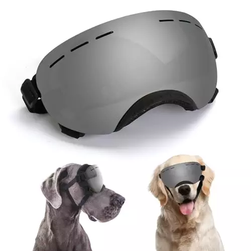 Large Dog Sunglasses Dog Goggles Pet Glasses Pet Eyewear with Adjustable Strap,Glasses for Medium Large Dog Swimming Skating Glasses UV Proof Windproof Dustproof (Black-Gray)