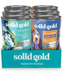 Solid Gold Wet Dog Food Variety Pack for Picky Eaters – Fit & Fabulous Chicken + Leaping Waters Chicken & Salmon Grain Free Canned Dog Food – Made with Real Protein for Sensitive Stomachs – 6 Pack