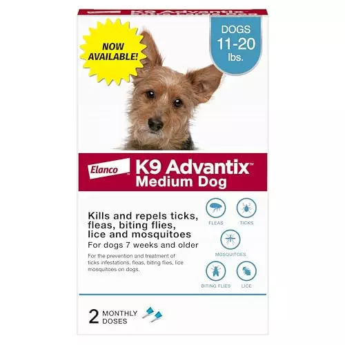 K9 Advantix Flea, Tick & Mosquito Prevention for Dogs 11-20 lbs. | Flea Drops for Medium Dogs | Apply Monthly | 2 Treatments