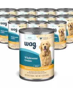 Wag Wholesome Grains Adult Pate Canned Dog Food, Chicken & Vegetables Recipe, 13oz (Pack of 12)