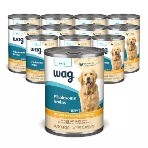 Wag Wholesome Grains Adult Pate Canned Dog Food, Chicken & Vegetables Recipe, 13oz (Pack of 12)