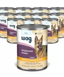 Wag Wholesome Grains Senior Pate Canned Dog Food, Chicken & Vegetables Recipe, 13oz (Pack of 12)