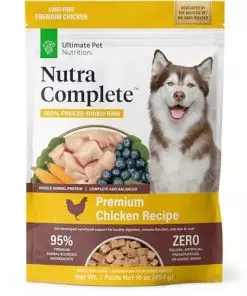 ULTIMATE PET NUTRITION Nutra Complete, 100% Freeze Dried Veterinarian Formulated Raw Dog Food with Antioxidants Prebiotics and Amino Acids, (1 Pound, Chicken)