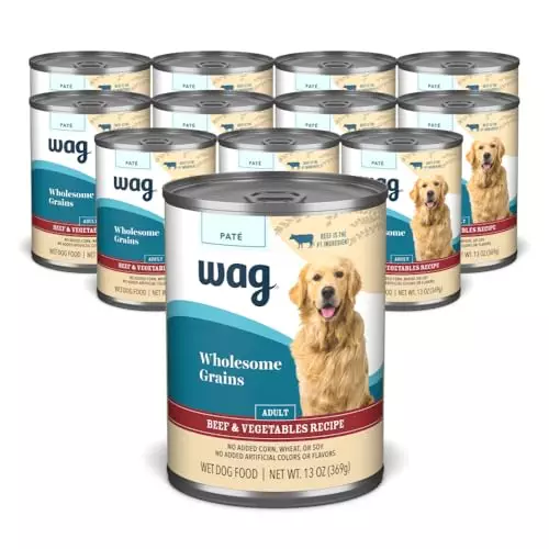 Wag Wholesome Grains Adult Pate Canned Dog Food, Beef & Vegetables Recipe, 13oz (Pack of 12)