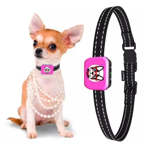 Small Dog Bark Collar Rechargeable – Smallest Bark Collar for Small Dogs 5-15lbs – Most Humane Stop Barking Collar – Dog Training No Shock Anti Bark Collar – Pet Bark Control Device (Pink)