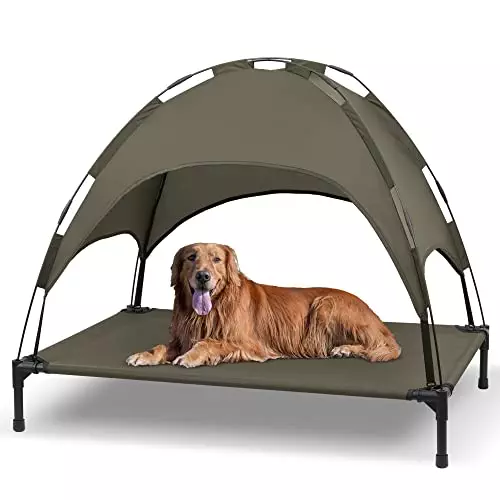 Heeyoo Elevated Dog Bed with Canopy, Outdoor Dog Cot with Removable Canopy Shade Tent, Portable Raised Pet Cot Cooling Bed for Dogs and Cats