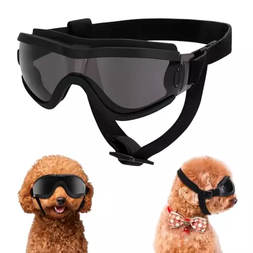 Small Dog Sunglasses, Dog Goggles with Adjustable Strap, UV Protection Dog Goggles Sunglasses Eye Protection Anti-Fog Snowproof Cool Glasses for Puppy Doggy Doggie, Black