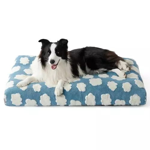 Lesure Dog Beds Large Sized Dog-Thick Shredded Chopped Foam Pet Bed, Dog Bed Indoor with Removable Cover, Cute Modern Fuzzy Plush & Anti Slip Bottom(35’x22′, Blue)