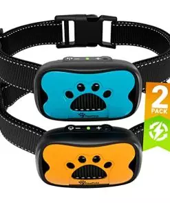 PawPets Rechargeable Anti Bark Collar – No Shock Training Dog Collar – Humane with Vibration and Sound Barking Collar for Small Medium Large Dogs – 2 Pack Blue Orange (Rechargeable)