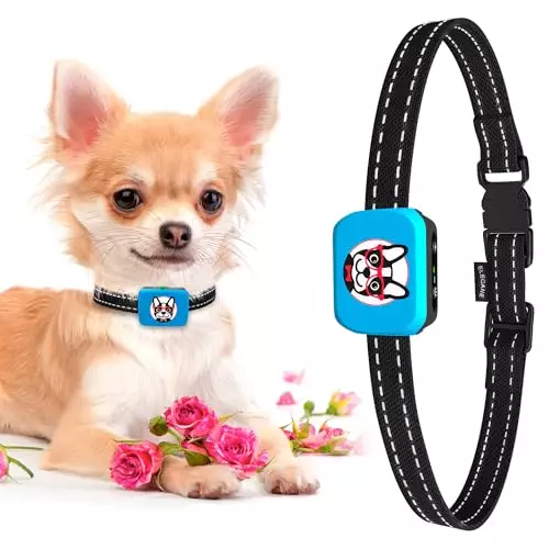 Small Dog Bark Collar Rechargeable – Smallest Bark Collar for Small Dogs 5-15lbs – Most Humane Stop Barking Collar – Dog Training No Shock Anti Bark Collar – Pet Bark Control Device (Blue)