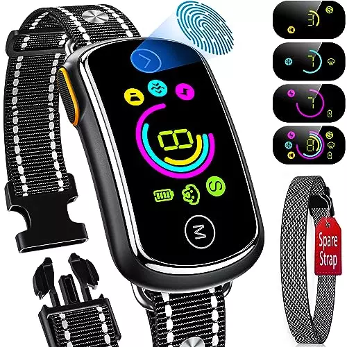 Bark Collar, Customizable Dog Bark Collar for Large Medium Dogs, Smart Stop Barking Training Collar with Adjustable Beep Vibratioin Shock and Sensitivity with Replacement Strap