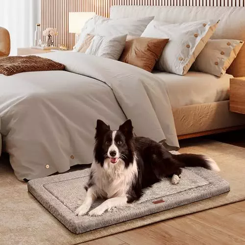 Dog Bed for Crate, High Resilience Foam Dog Crate Mat Kennel Pad with Soft Plush, Anti-Slip Washable Mattress for Large Medium Small Dogs & Cats, Grey