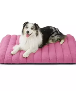 Lesure 4 Inch Thick Orthopedic Foam Dog Bed for Large Dogs, Waterproof Chic Flat Dog Bed with Removable Cover, Cute Fuzzy Pet Beds for Indoor Dogs (36″ x 27″, Pink)