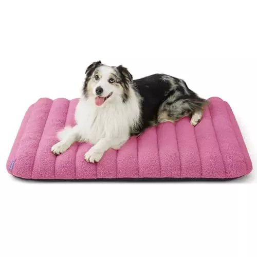 Lesure 4 Inch Thick Orthopedic Foam Dog Bed for Large Dogs, Waterproof Chic Flat Dog Bed with Removable Cover, Cute Fuzzy Pet Beds for Indoor Dogs (36″ x 27″, Pink)