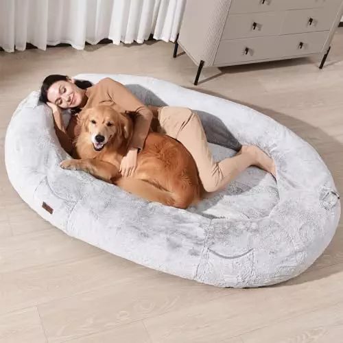 Human Dog Bed for People Large – Bean Bag Adult Size Giant Extra Sized for Kid Waterproof and Washable Anti-Slip Grey 74″x50″x12″