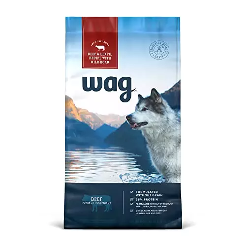 Amazon Brand – Wag Dry Dog Food Grain-Free Beef & Lentil Recipe, High Protein (24 lb bag)