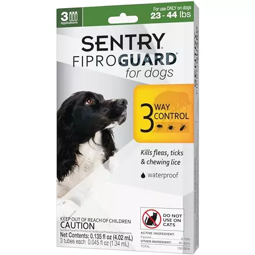 SENTRY Fiproguard for Dogs, Flea and Tick Prevention for Dogs (23-44 Pounds), Includes 3 Month Supply of Topical Flea Treatments