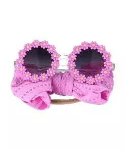 2Pcs/Set Pet Dog Bow Headband Sunflower Sunglasses Cute Summer Beach Pet Accessories Dog Cat Party Costume Photo Props(Purple)