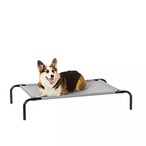 Amazon Basics Cooling Elevated Dog Bed with Metal Frame, Medium, 43 x 26 x 7.5 Inch, Grey