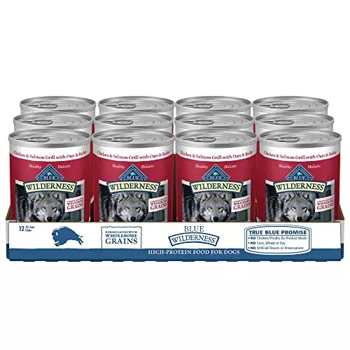 Blue Buffalo Wilderness High Protein Natural Adult Wet Dog Food Plus Wholesome Grains, Chicken & Salmon Grill 12.5-oz Cans (Pack of 12)