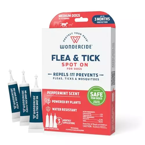 Wondercide – Flea & Tick Dog Spot On – Flea, Tick, and Mosquito Repellent, Prevention for Dogs with Natural Essential Oils – Up to 3 Months Protection – Medium 3 Tubes of 0.10 oz