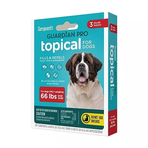 Sergeant’s Guardian Pro Flea & Tick Squeeze On Topical for Dogs, 66+ lbs., 3 Count