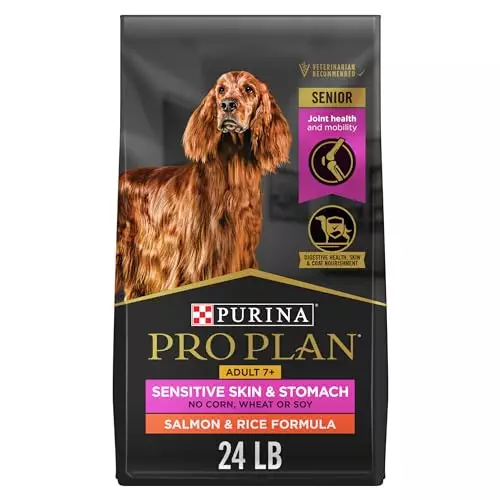 Purina Pro Plan Sensitive Skin and Stomach Dry Dog Food Senior Adult 7 Plus Salmon and Rice Formula – 24 lb. Bag