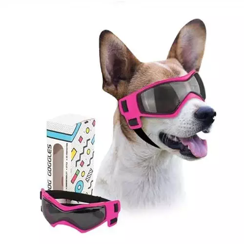 PETLESO Dog Goggles Small Breed, UV Protection Dog Sunglasses Medium Breed Dog Goggles for Medium Dog Outdoor Riding Driving, Medium Pink