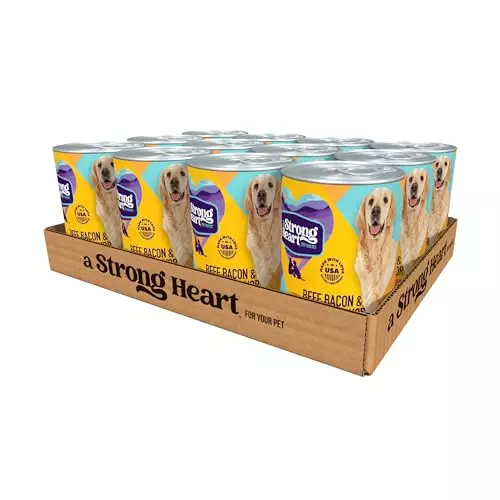 A Strong Heart Wet Dog Food, Beef, Bacon & Cheese Flavor – 13.2 oz Cans (Pack of 12), Made in The USA with Real Beef