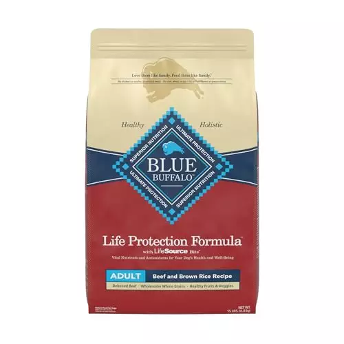 Blue Buffalo Life Protection Formula Natural Adult Dry Dog Food, Beef and Brown Rice 15-lb