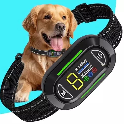 CANDYDOG Dog Bark Collar, Bark Collar for Large & Medium Dogs – IP67 Waterproof & Rechargeable Barking Collar with 4 Modes: Beep, Vibration, Electric Shock, 5 Sensitivity Levels, Premium Black