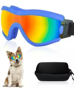 Mitubati Dog Goggles Small Breed Dog Sunglasses with Adjustable for UV Protection Eyewear Doggy Doggie Puppy Glasses Anti-Fog Wind Dust Snowproof (Blue Frame Red Lens)