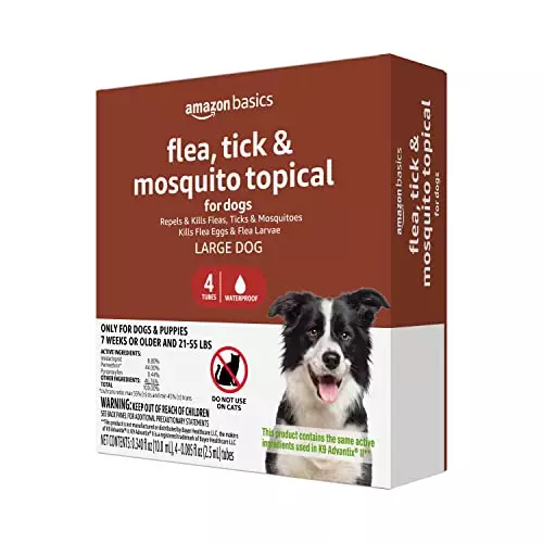 Amazon Basics Flea, Tick and Mosquito Topical for Large Dogs (21-55 pounds), 4 Count