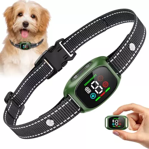 Dog Bark Collar, Bark Collar for Small Medium Dogs, Automatic No Shock Anti Barking Training Collar, Thunbest No Bark Collar with 8 Adjustable Sensitivity & Beep Vibration Modes Green