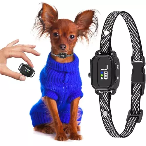 Tiny Bark Collar for Small Dogs 5-15 lbs and Puppies – No Shock Anti Barking Collar – Rechargeable Smart Collar for Dog Training with 7 Sensitivity Levels and 3 Beep&Vibration Modes