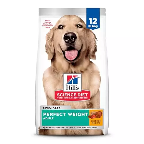 Hill’s Science Diet Perfect Weight, Adult 1-6, Weight Management Support, Dry Dog Food, Chicken Recipe, 12 lb Bag