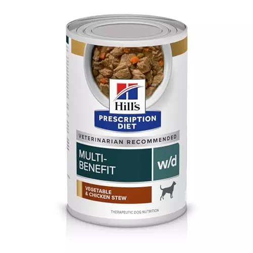 Hill’s Prescription Diet w/d Multi-Benefit Digestive/Weight/Glucose/Urinary Management Vegetable & Chicken Stew Wet Dog Food, Veterinary Diet, 12.5 Oz (Pack of 12)