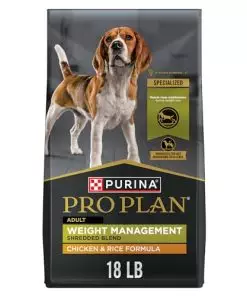 Purina Pro Plan Weight Management Dog Food, Shredded Blend Chicken & Rice Formula – 18 lb. Bag