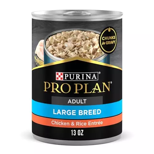 Purina Pro Plan Gravy Wet Dog Food for Large Dogs, Large Breed Chicken and Rice Entree – (Pack of 12) 13 oz. Cans