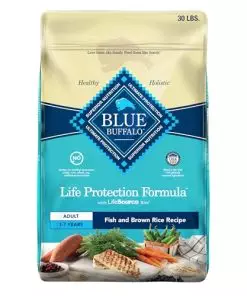 Blue Buffalo Life Protection Formula Adult Dry Dog Food, Helps Build and Maintain Strong Muscles, Made with Natural Ingredients, Fish & Brown Rice Recipe, 30-lb. Bag