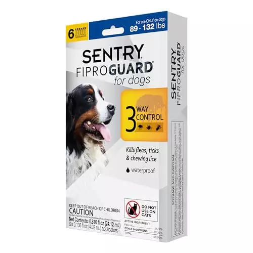 SENTRY PET CARE SENTRY Fiproguard Plus for Dogs, Flea and Tick Prevention for Dogs (89-132 Pounds), Includes 6 Month Supply of Topical Flea Treatments