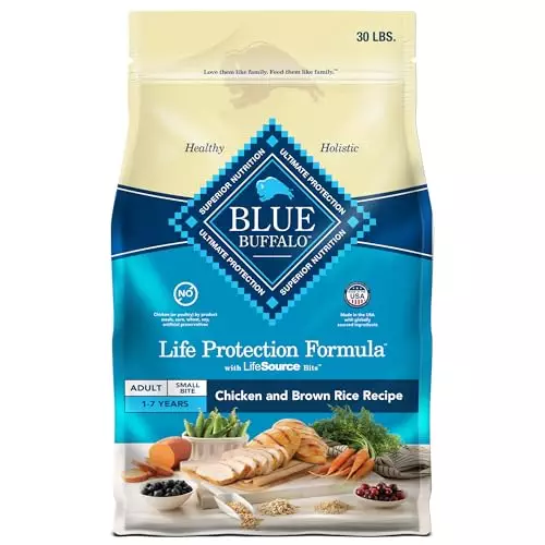 Blue Buffalo Life Protection Formula Adult Small Bite Dry Dog Food, Helps Build and Maintain Strong Muscles, Made with Natural Ingredients, Chicken & Brown Rice Recipe, 30-lb. Bag