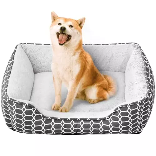 Orthopedic Dog Beds for Medium Dogs, Rectangle Washable Dog Sofa with Anti-Slip Bottom, Grey, 23.6”×19.7”×6”1