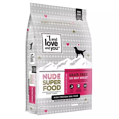 I and love and you Nude Super Food Dry Dog Food – Red Meat Medley – Prebiotic + Probiotic, Grain Free, Real Meat, No Fillers, 23lb Bag