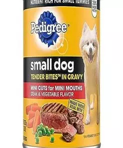 Pedigree Small Dog Tender Bites in Gravy, Steak & Vegetable Flavor Canned Wet Dog Food, (Pack of 12) 13.2 oz. Cans