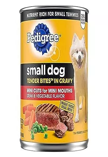 Pedigree Small Dog Tender Bites in Gravy, Steak & Vegetable Flavor Canned Wet Dog Food, (Pack of 12) 13.2 oz. Cans